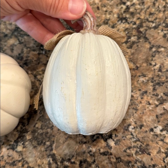 2 pk Decorative White and Cream Pumpkins with Gold Accents Letter “S” - Picture 5 of 6